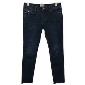 ACNE Studios Dark Wash Distressed Raw Hem Cropped Jeans